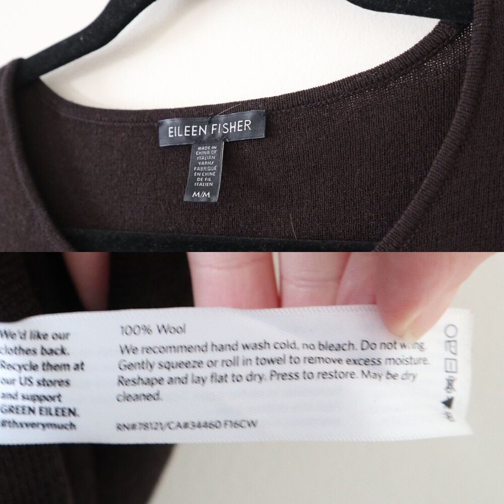 Eileen Fisher Size M 100% Wool Sleeveless Knit Top Brown Shell Tank - Picture 3 of 10